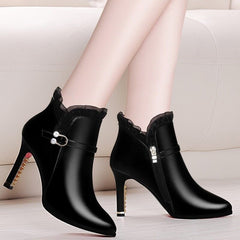 Women's Fashion All - Matching High Heel Boots Black Plus Velvet