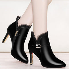Women's Fashion All - Matching High Heel Boots Black Plus Velvet