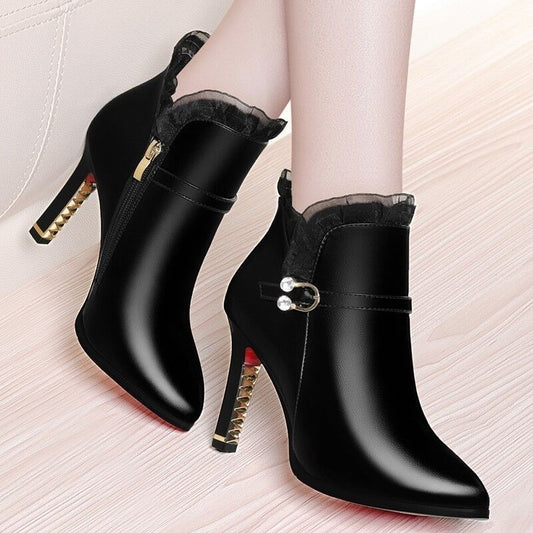 Women's Fashion All - Matching High Heel Boots Black Plus Velvet