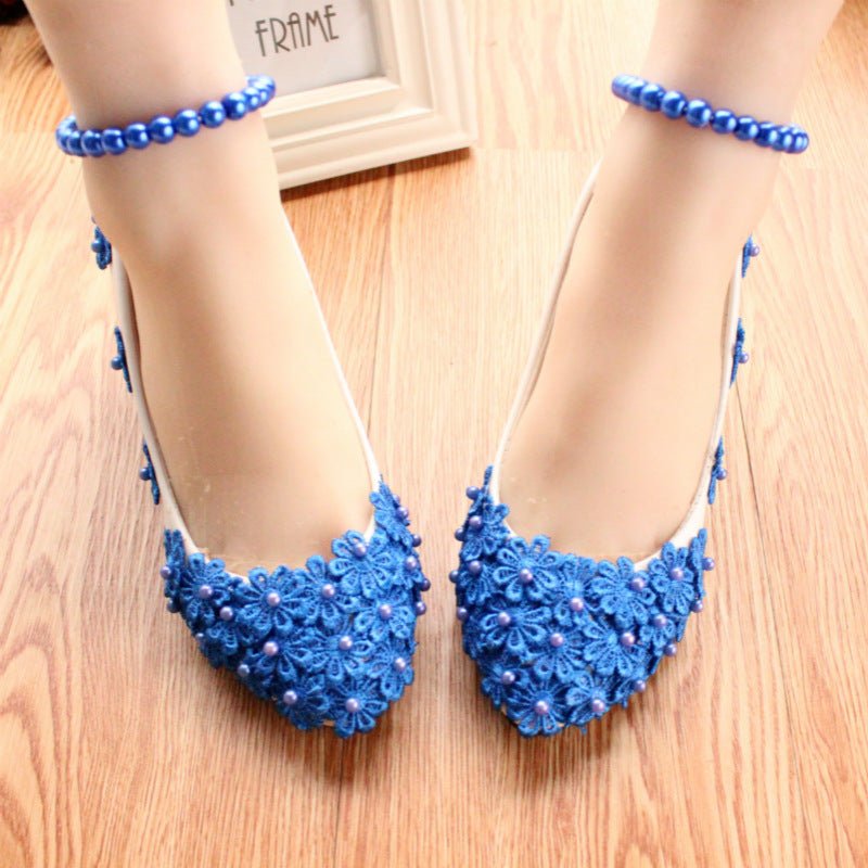 Women's Fashion Blue Pearl Anklet Wedding Shoes 3cm Heel