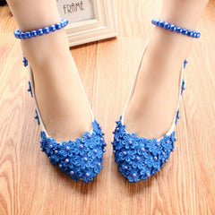 Women's Fashion Blue Pearl Anklet Wedding Shoes 3cm Heel