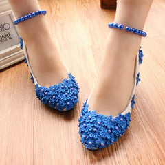 Women's Fashion Blue Pearl Anklet Wedding Shoes 3cm Heel