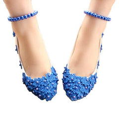 Women's Fashion Blue Pearl Anklet Wedding Shoes 3cm Heel