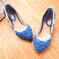 Women's Fashion Blue Pearl Anklet Wedding Shoes 3cm Heel