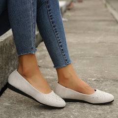 Women's Fashion Casual Flat Bottom Rhinestone Round Head Pumps White