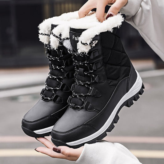 Women's Fashion Casual High - top Snow Boots S913 Black Cotton Padded Shoes