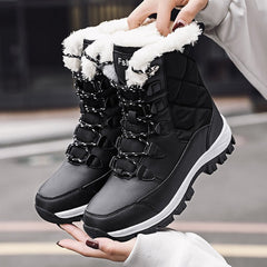 Women's Fashion Casual High - top Snow Boots S913 Black Cotton Padded Shoes