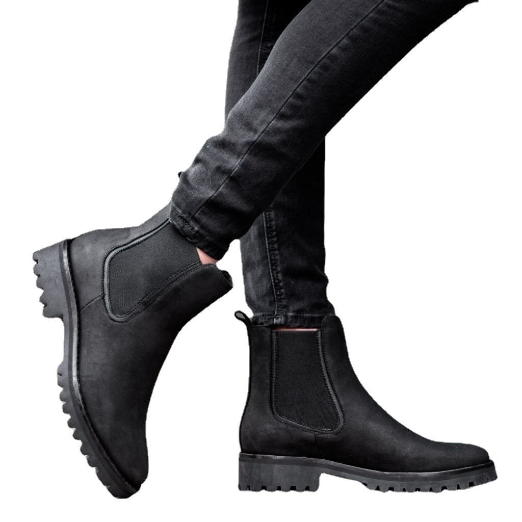 Women's Fashion Casual Platform Low - Cut Round Head Ankle Boots Brown