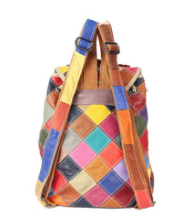 Women's Fashion Casual Rhombus Color Matching Leather Backpack Colorful