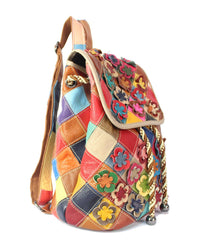 Women's Fashion Casual Rhombus Color Matching Leather Backpack Colorful