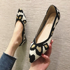 Women's Fashion Casual Woven Flying Woven Foldable Ballet Shoes Leopard Print