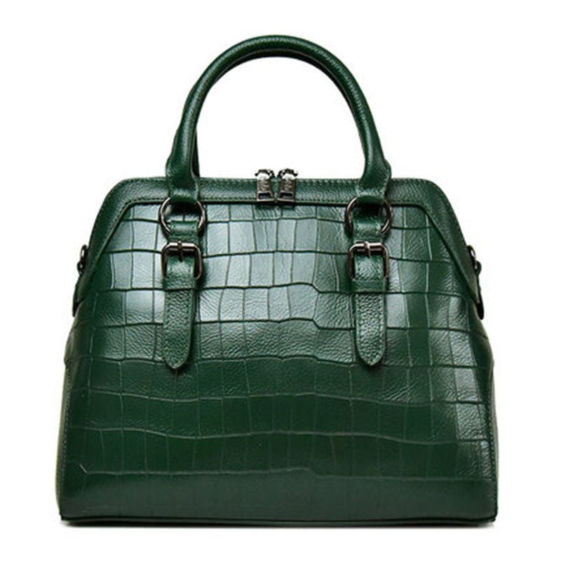 Women's Fashion Cattle Leather Bag - Genuine Leather Handbag Dark Green