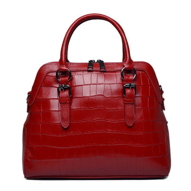 Women's Fashion Cattle Leather Bag - Genuine Leather Handbag Wine Red