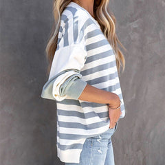 Women's Fashion Cozy Casual Striped Over - sized Shoulder Pullover Stripes