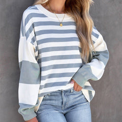 Women's Fashion Cozy Casual Striped Over - sized Shoulder Pullover Stripes