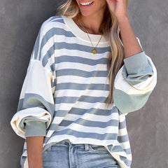 Women's Fashion Cozy Casual Striped Over - sized Shoulder Pullover Stripes