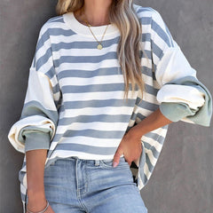 Women's Fashion Cozy Casual Striped Over - sized Shoulder Pullover Stripes