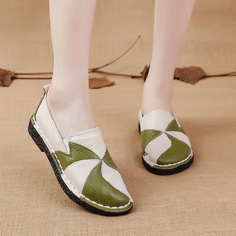 Women's Fashion First Layer Cowhide Casual Multicolor Shoes White Green