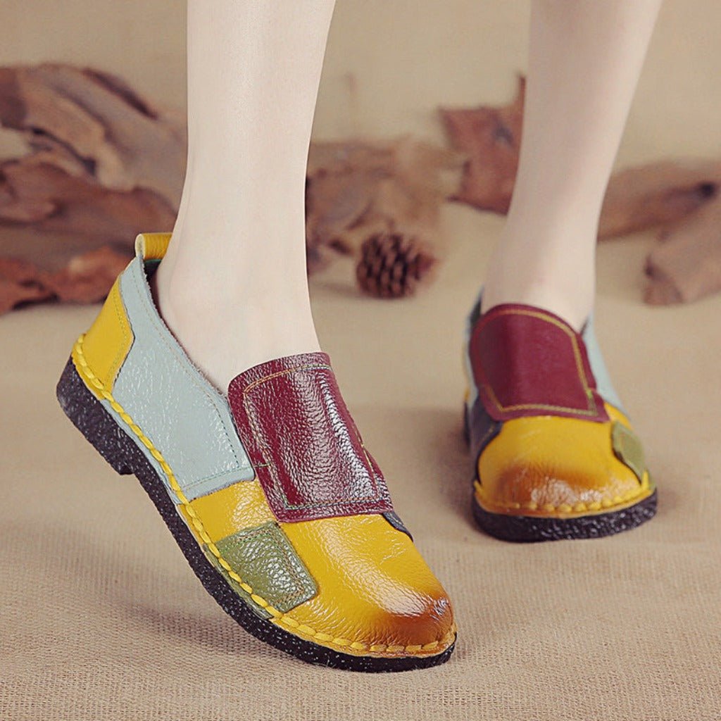 Women's Fashion First Layer Cowhide Casual Multicolor Shoes 2098 1 Yellow