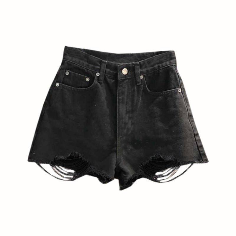 Women's Fashion High Waisted Shorts Ripped Shorts. Black