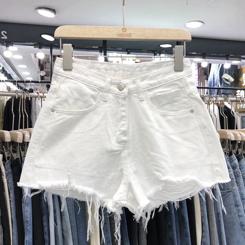 Women's Fashion High Waisted Shorts Ripped Shorts. White