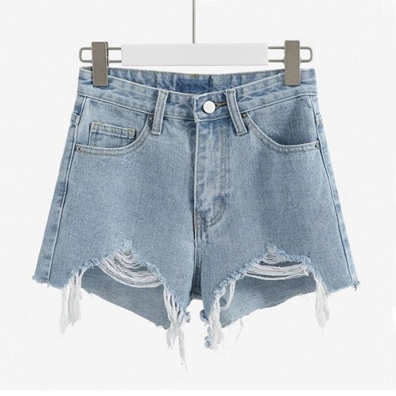 Women's Fashion High Waisted Shorts Ripped Shorts. Light Blue