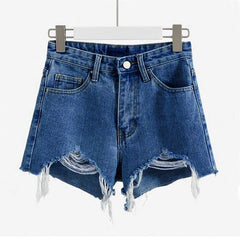 Women's Fashion High Waisted Shorts Ripped Shorts. Dark Blue