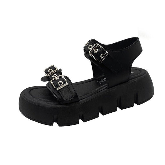 Women's Fashion Leisure Platform wedge booties ankle - strap Sandals Black