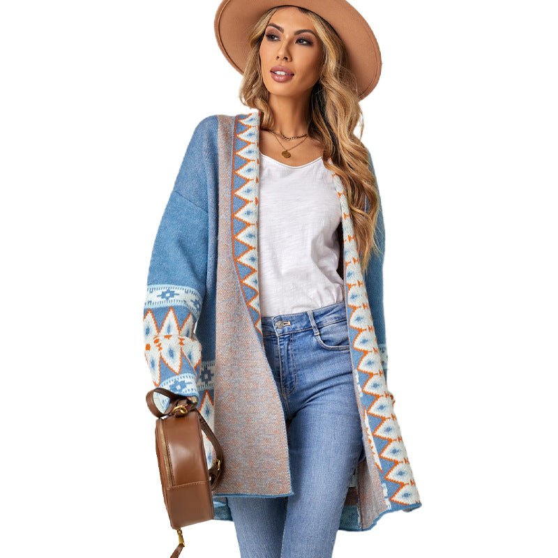 Women's Fashion Oversize Warm Mid - length Sweater Coat for Fall Winter Blue