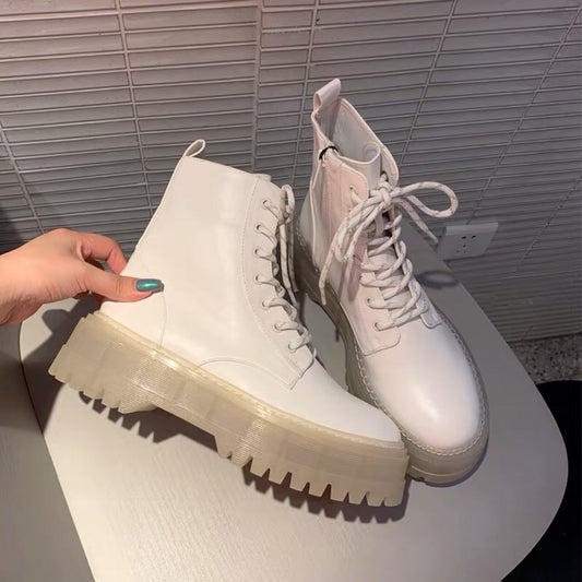 Women's Fashion Platform Ankle Boots Velvet white
