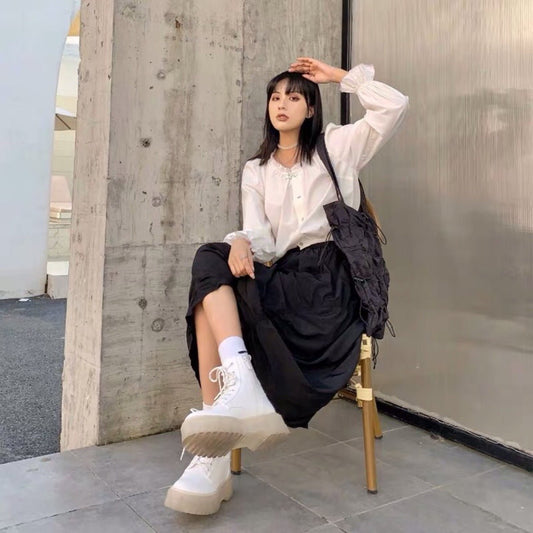 Women's Fashion Platform Ankle Boots Velvet white