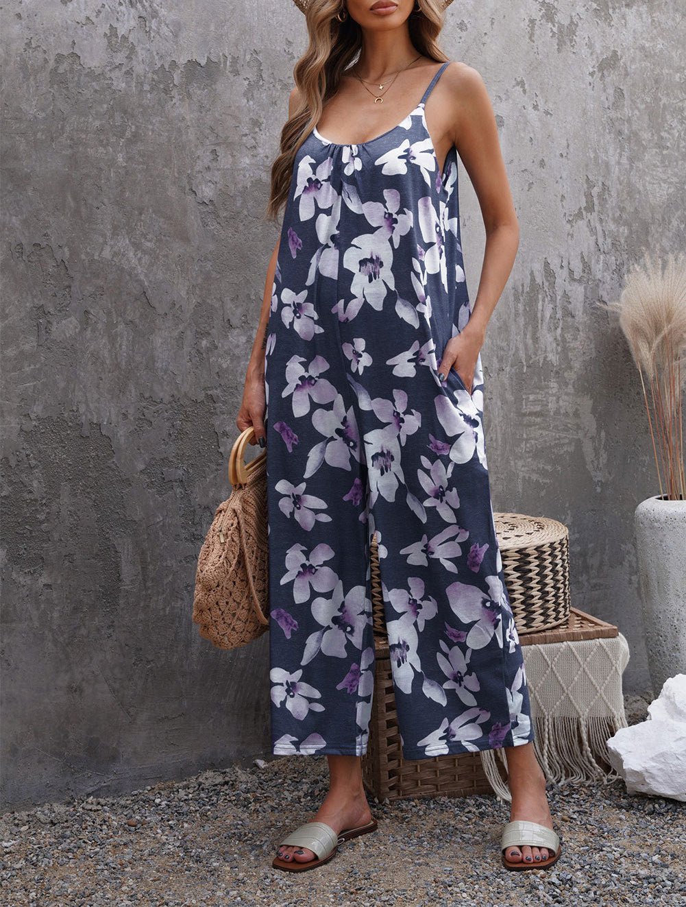 Women's Fashion Printed Camisole Strap Jumpsuit S