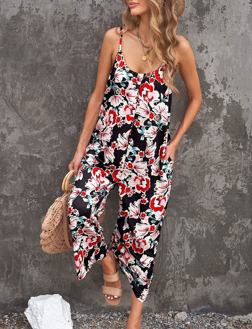 Women's Fashion Printed Camisole Strap Jumpsuit S