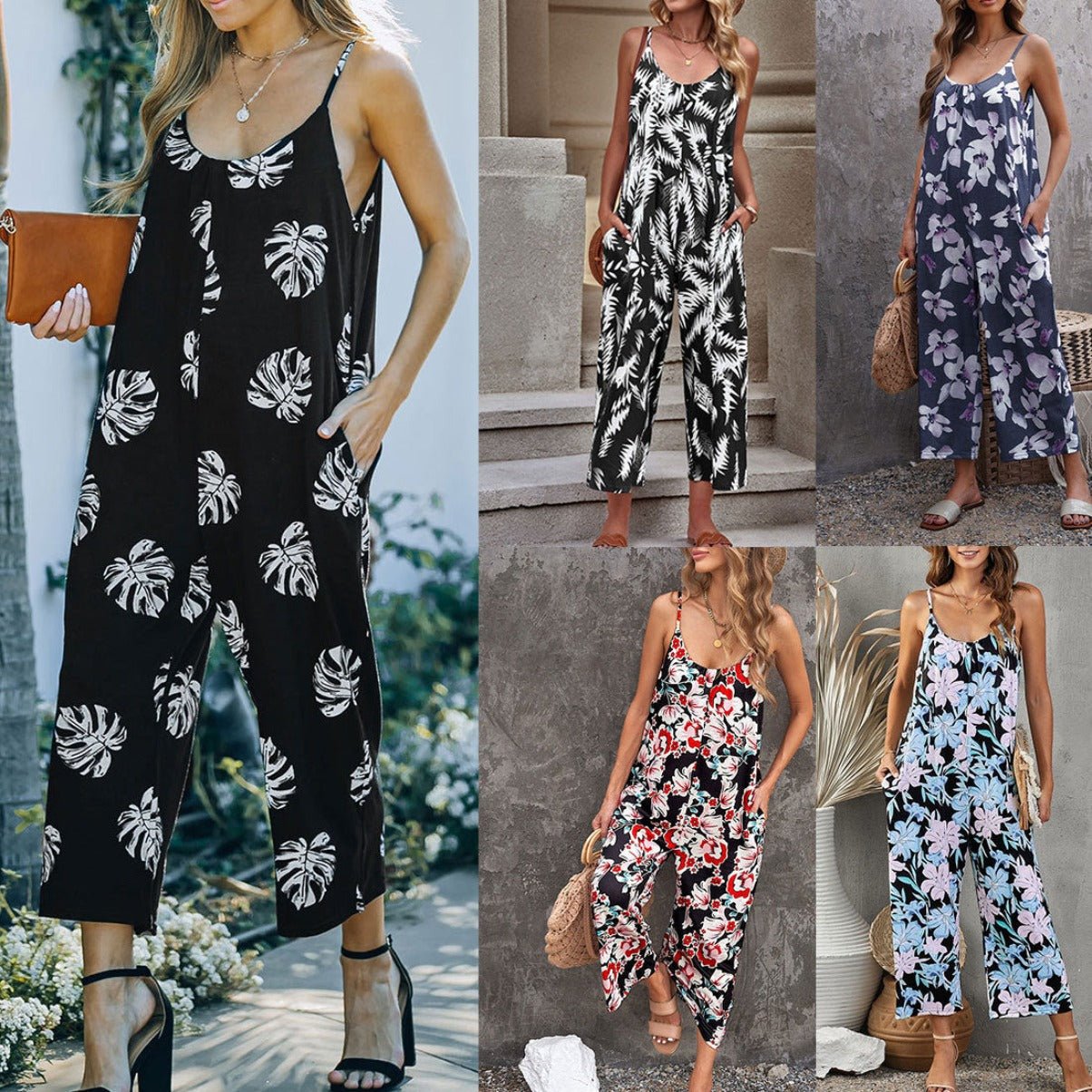 Women's Fashion Printed Camisole Strap Jumpsuit S