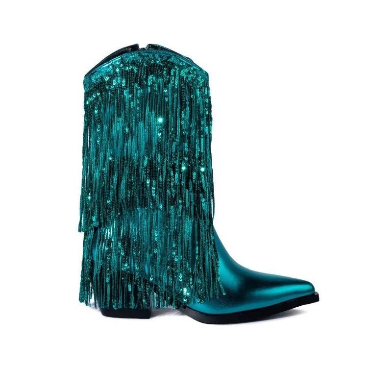 Women's Fashion Runway Chunky Heel Tassel Boots 1