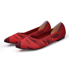 Women's Fashion Soft Bottom Flyknit Pointed Flat Shoes Red