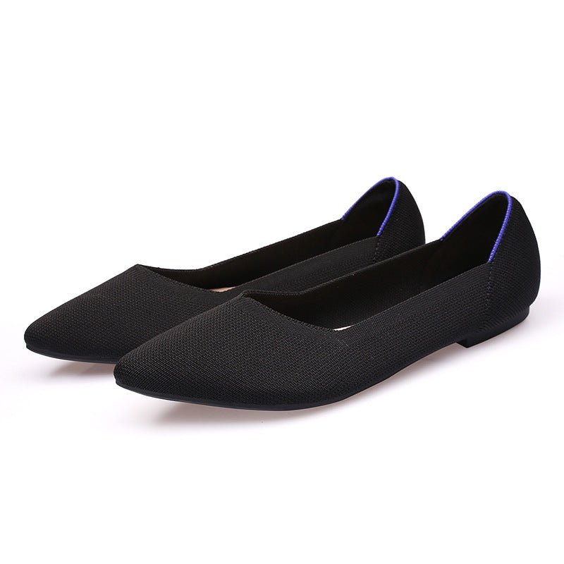 Women's Fashion Soft Bottom Flyknit Pointed Flat Shoes Black