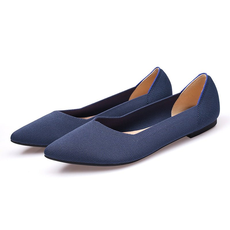 Women's Fashion Soft Bottom Flyknit Pointed Flat Shoes Blue