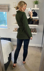 Women's Fashion Tailored Tied Pocket Notch Work wear Small Suit Jacket Green