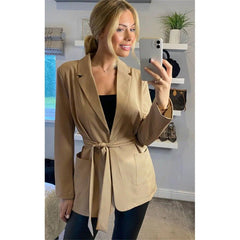 Women's Fashion Tailored Tied Pocket Notch Work wear Small Suit Jacket Green