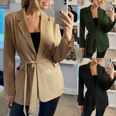 Women's Fashion Tailored Tied Pocket Notch Work wear Small Suit Jacket Green