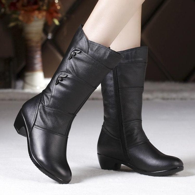 Women's Fashion Velvet Padded Warm Round Head Upper - wrapping Boots Black Single Liner