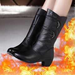 Women's Fashion Velvet Padded Warm Round Head Upper - wrapping Boots Black With Velvet Lining