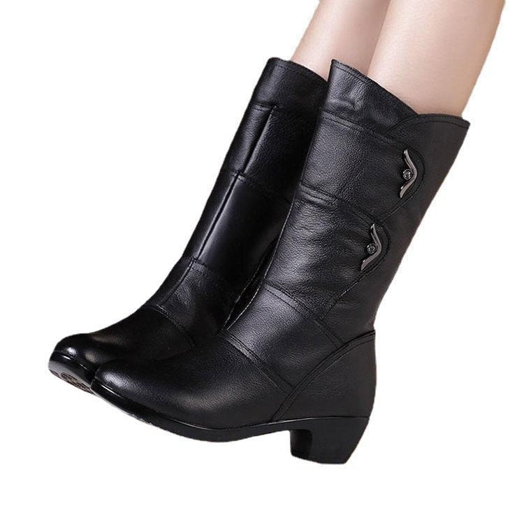 Women's Fashion Velvet Padded Warm Round Head Upper - wrapping Boots Black Single Liner