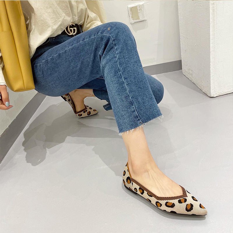 Women's Fashionable Casual Low - cut Flying Flat Shoes Fashion Leopard Print