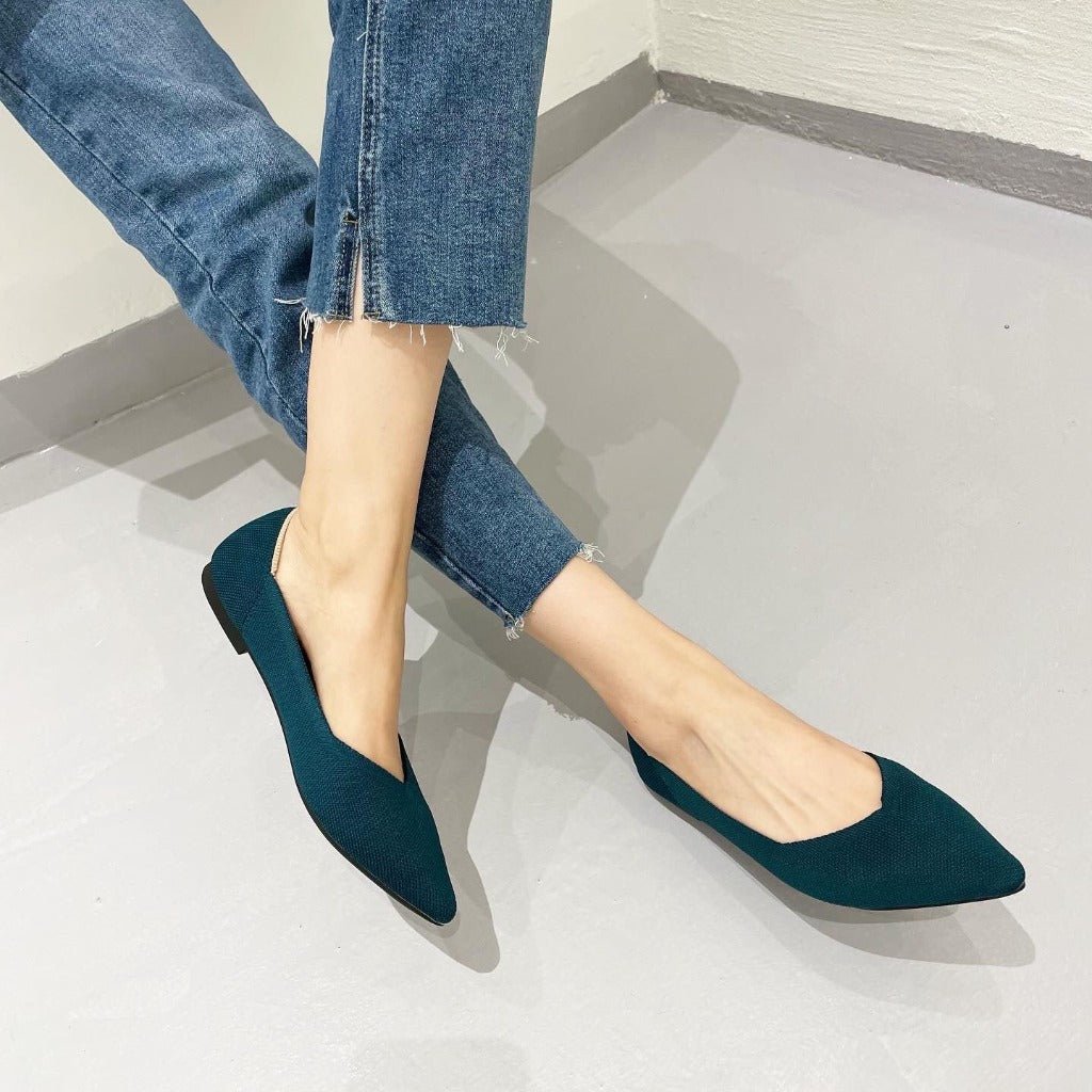 Women's Fashionable Casual Low - cut Flying Flat Shoes Temperament Dark Blue