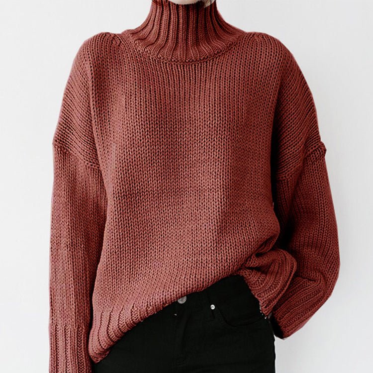 Women's Fashionable Knitted Pullover Sweater Brick Red