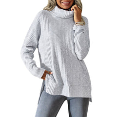 Women's Fleece Turtleneck Knit Top - Floral Gray Flower Gray