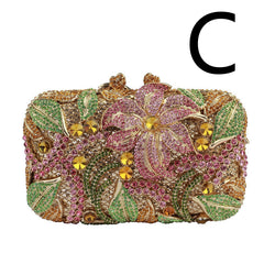 Women's Flower Color Rhinestone Hollow Clutch C