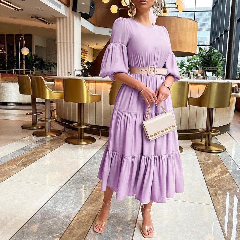 Women's Graceful Puff Sleeve Ruffled Dress Light Purple